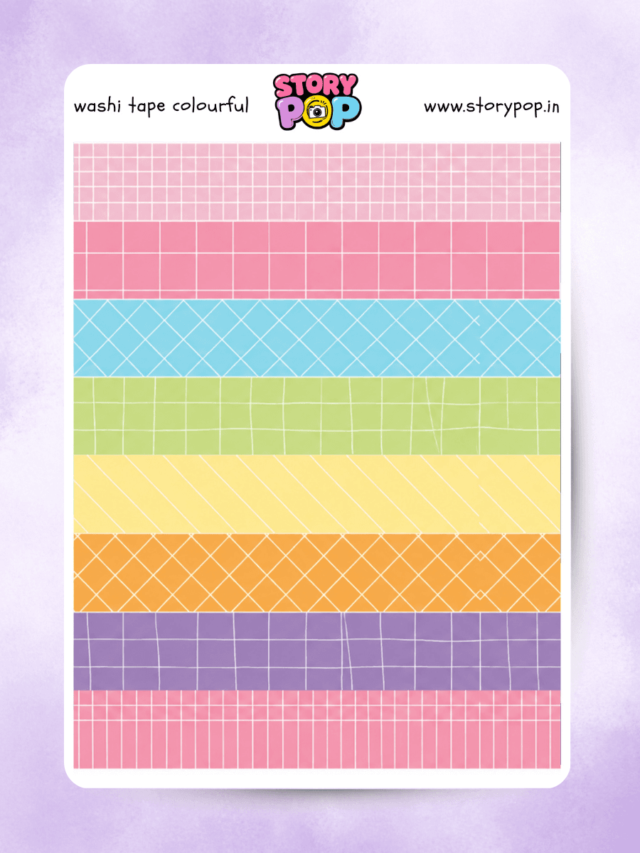 Colourful grid washi tape style sticker strips